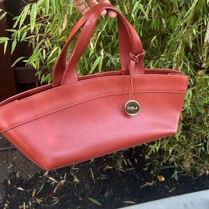 FURLA Dark Brown Leather Baguette Handbag Italian Luxury Bag Y2K
